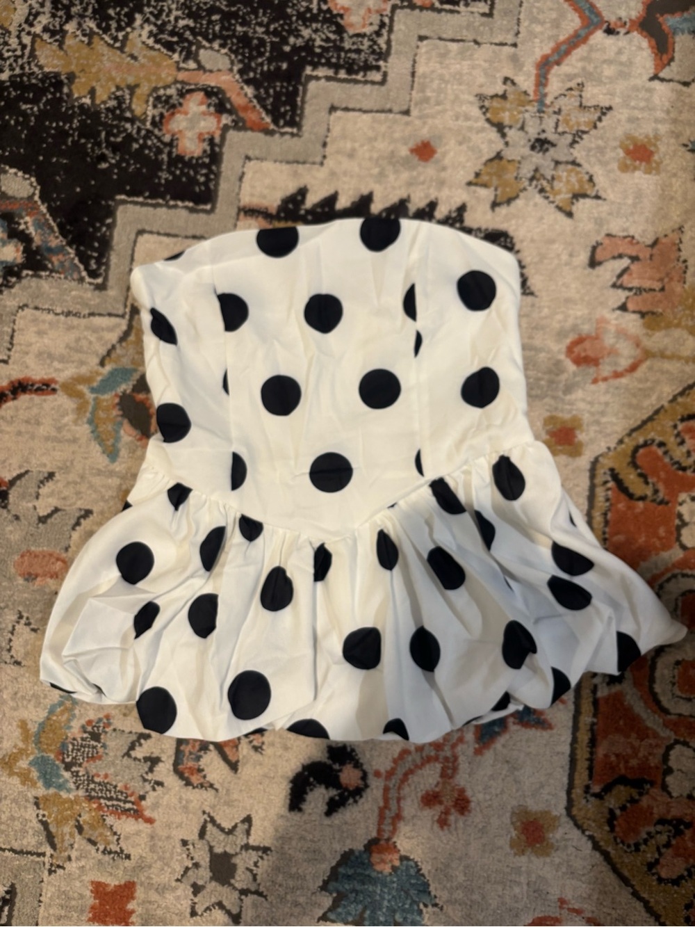 White and black dot tube top peplum top